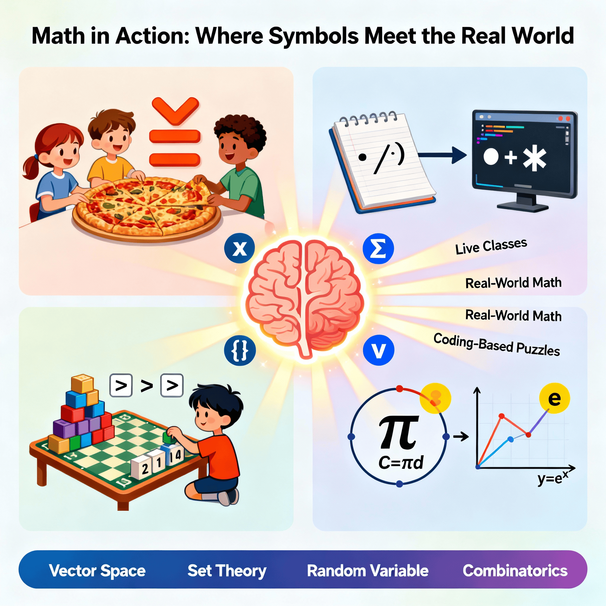 Math in Action. Features set theory, vector space, combinatorics symbols, random variable