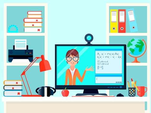 Free Vector e-learning distance teacher training composition with remote teaching video call domestic workplace with computer