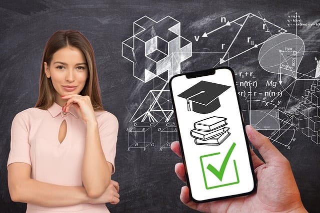 a girl and a mobile showing online education