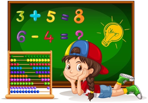 Vector girl counting numbers on board