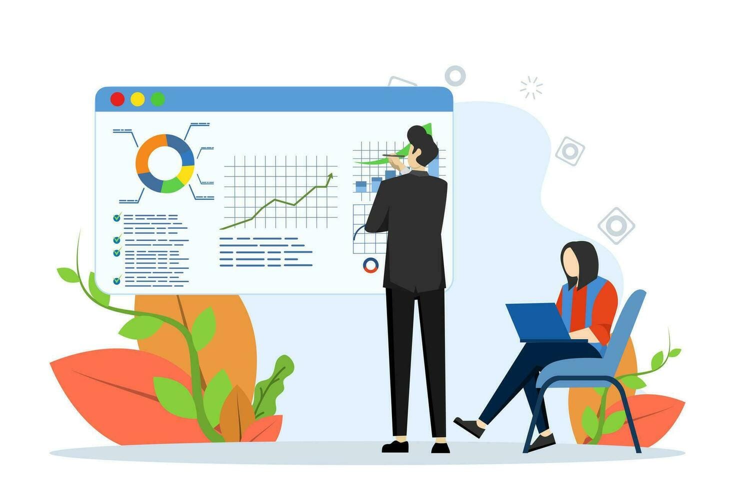 brainstorming concept. office worker studying infographics, evolution scale  analysis, looking for new solution ideas. analyze and manage big data.  business flat vector illustration. 24775577 Vector Art at Vecteezy