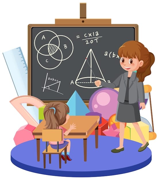 Vector student leaning math in classroom