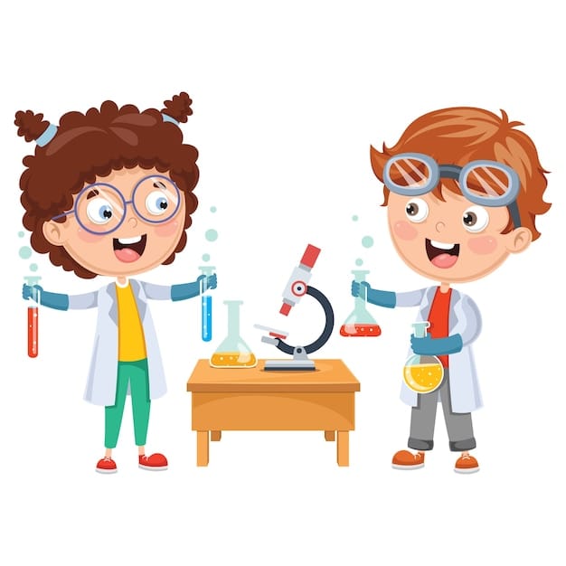 Vector vector illustrations of kids having chemistry lesson