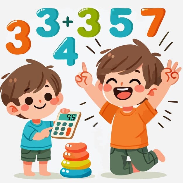 vector of little boy learning to count happily