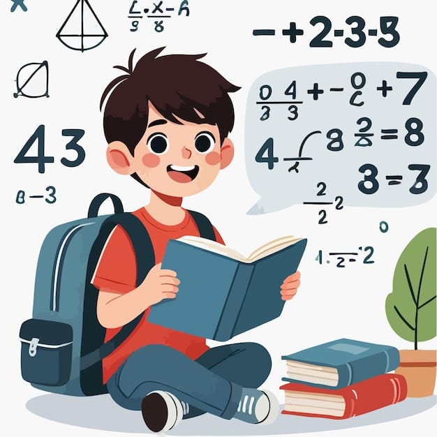 vector of little boy learning math happily