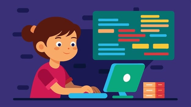 With intense concentration a child types out a sequence of code determined to make a java program
