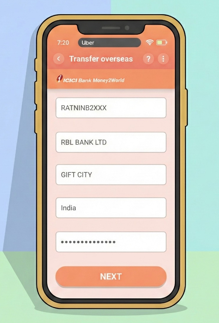 [Screenshot: Bank details entry screen]