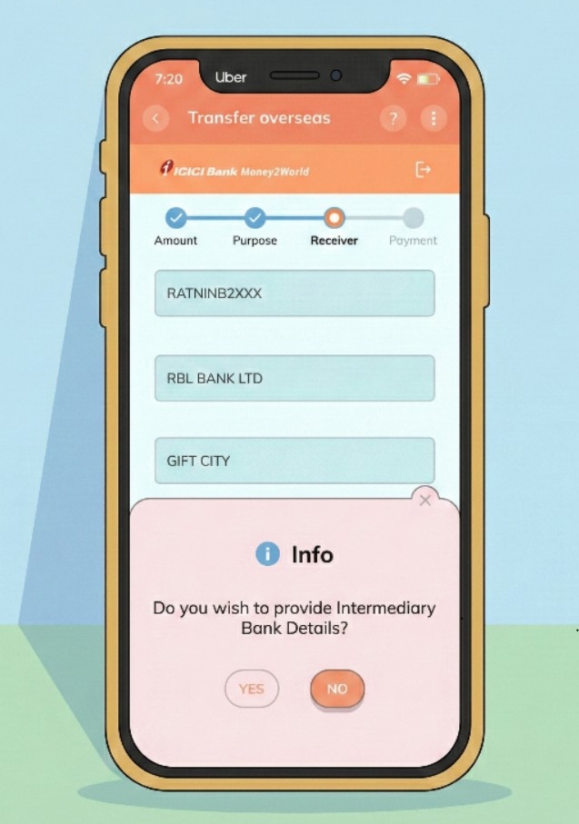 [Screenshot: Intermediary bank popup]