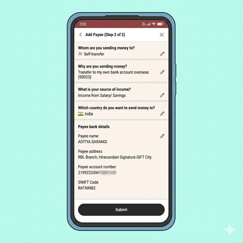 Transfer Money from IDFC Bank to GIFT City_Choose_Bank_Details