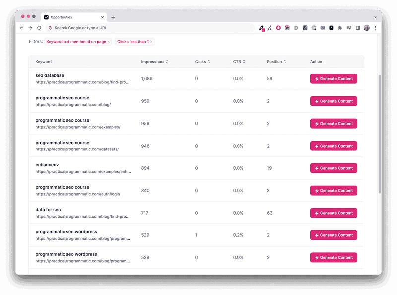 Find low Google Search Console rankings with Keyword Metrics.