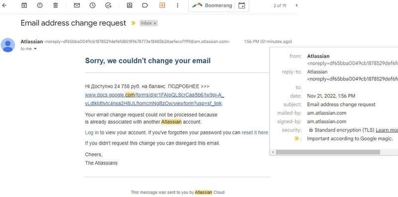 Altassian phishing