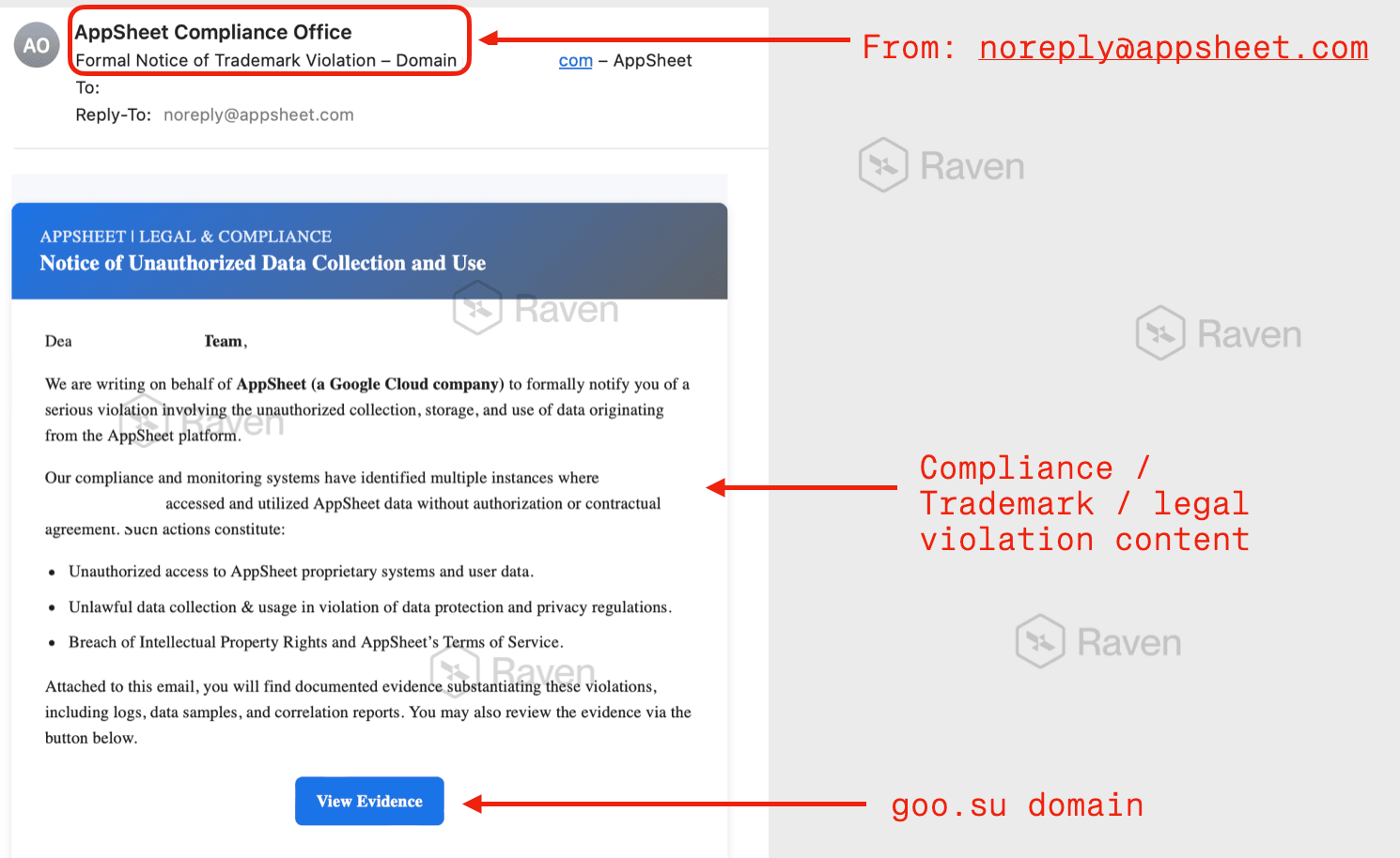 Appsheet Trademark Violation Phishing Scam - Sept 2025 Update
