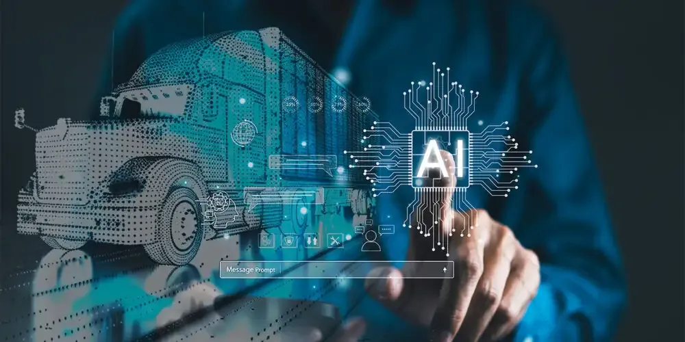 Truck fleet undergoing predictive maintenance using big data sensors and predictive analytics to prevent breakdowns.