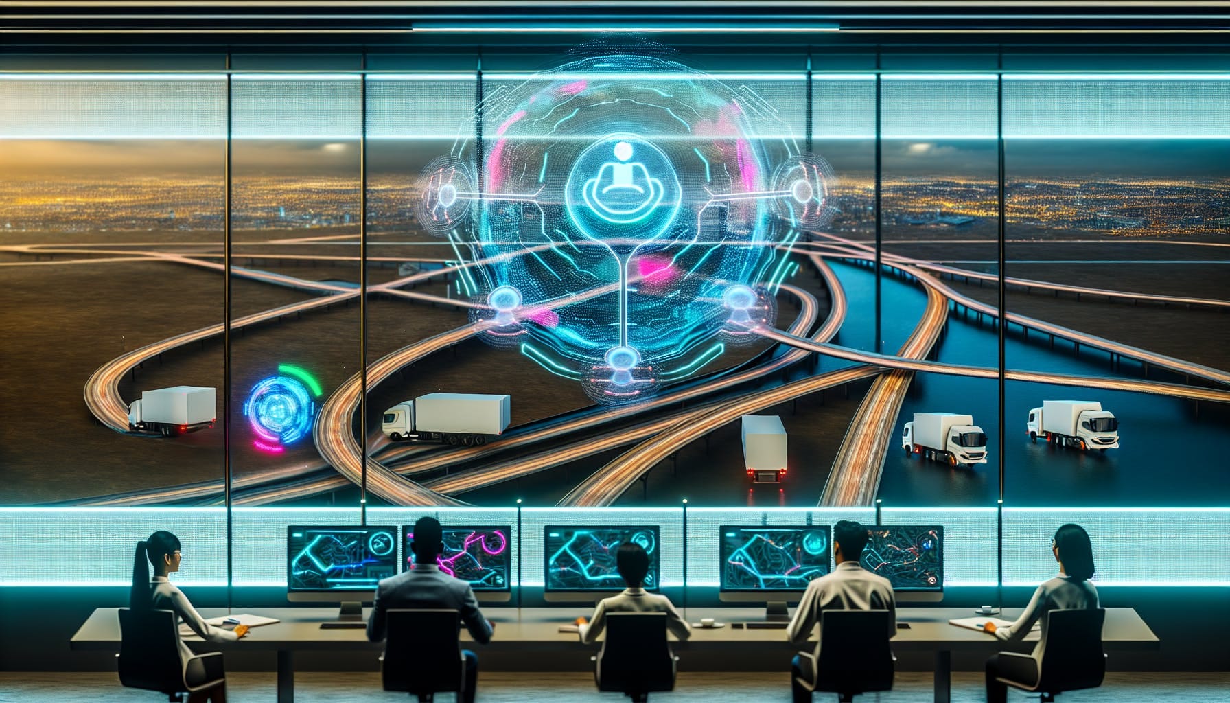 AI-driven route optimization dashboard for trucking, displaying real-time traffic and fuel data.