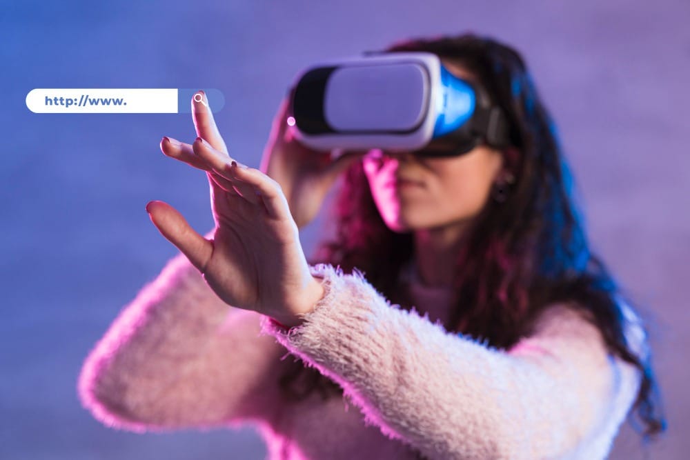 Woman wearing Virtual Reality headset