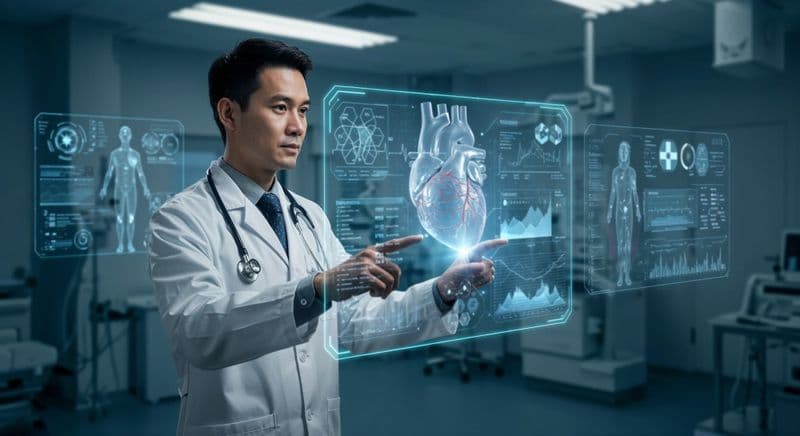 A doctor using AR to examine the heart