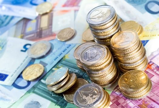 Euro banknotes and coins
