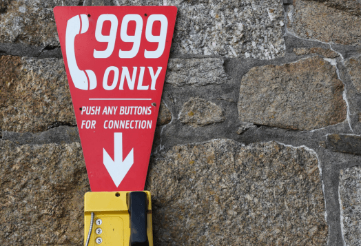 Emergency phone with "999 Only" sign