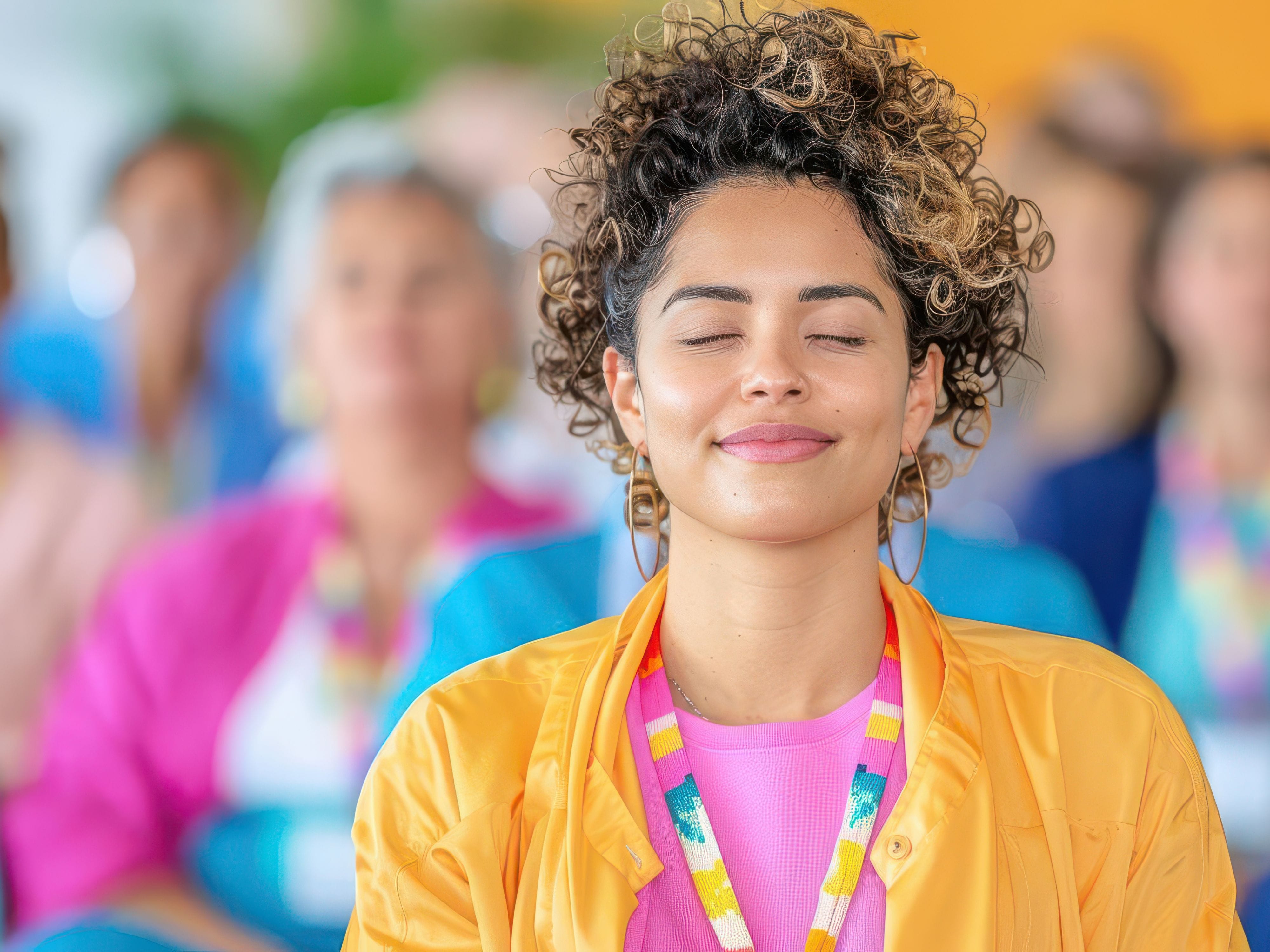 Girl enjoying yoga in a group