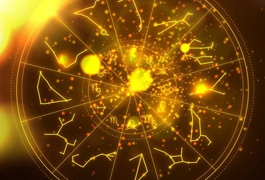 Glowing zodiac wheel with constellations