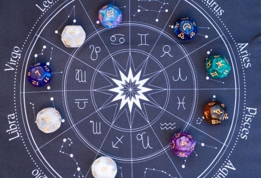 Astrology chart with dice
