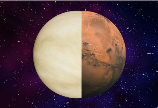 Venus and Mars composite in space