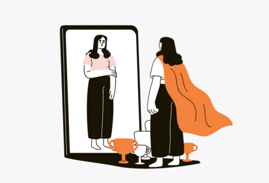 Superwoman sees reflection of herself as a ordinary woman