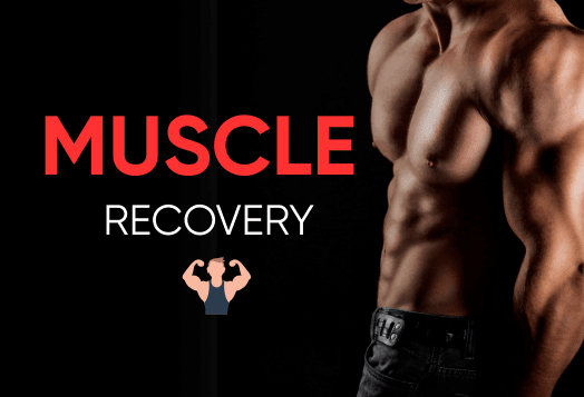 Torso of muscular man with 'Muscle Recovery' text