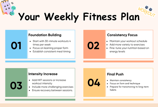 Infographic: 'Your Weekly Fitness Plan' with 4 stages