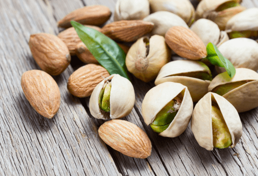 Almonds & Pistachios (Nuts, but often grouped with dry fruits for convenience)