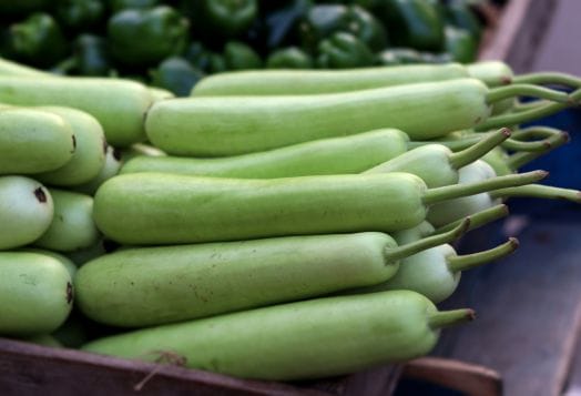 Pile of fresh bottle gourds