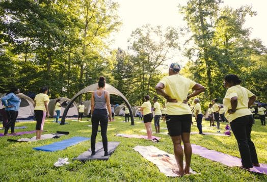 Outdoor wellness activity at corporate retreat