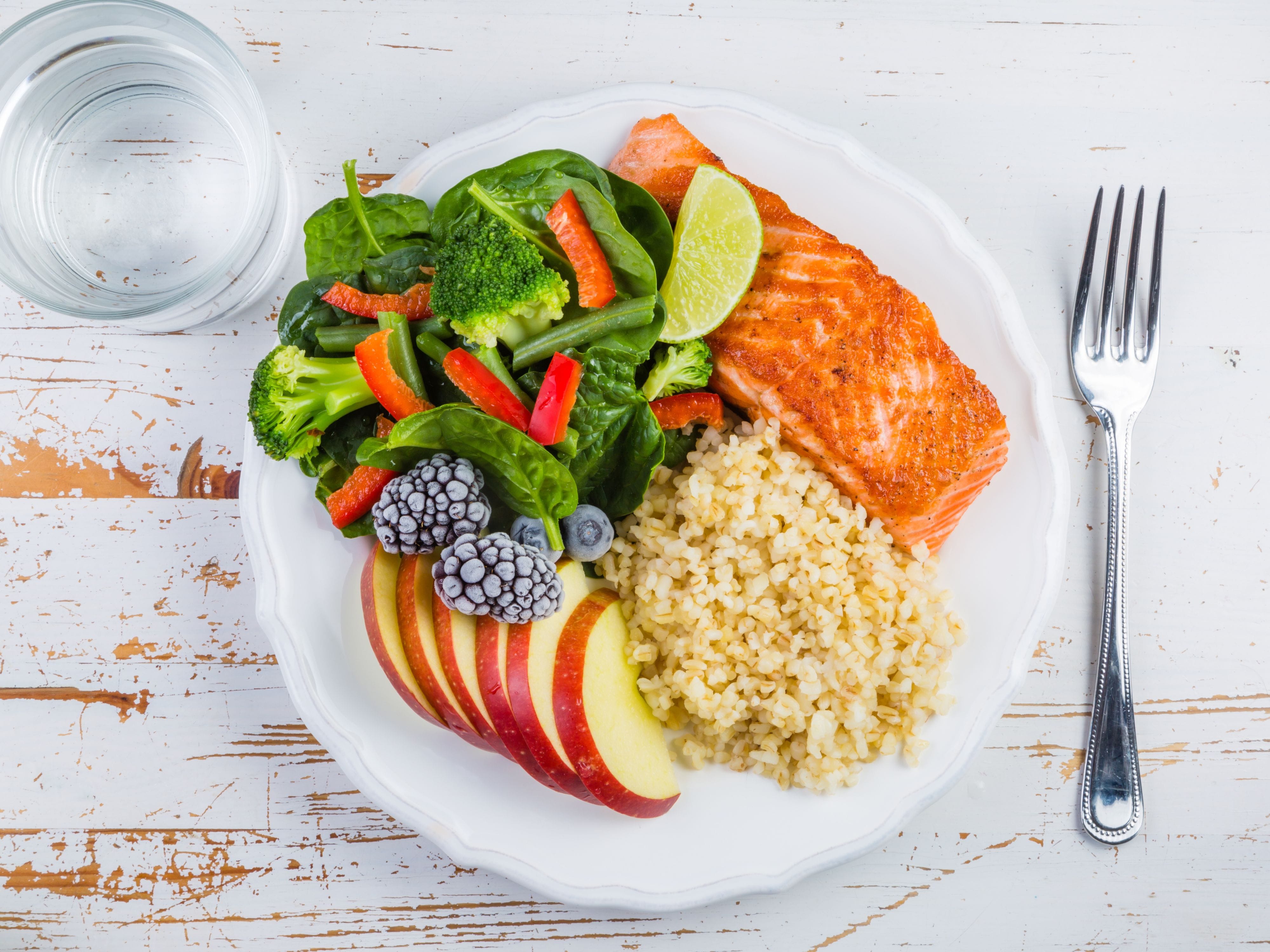 Salmon, quinoa, and colorful vegetables