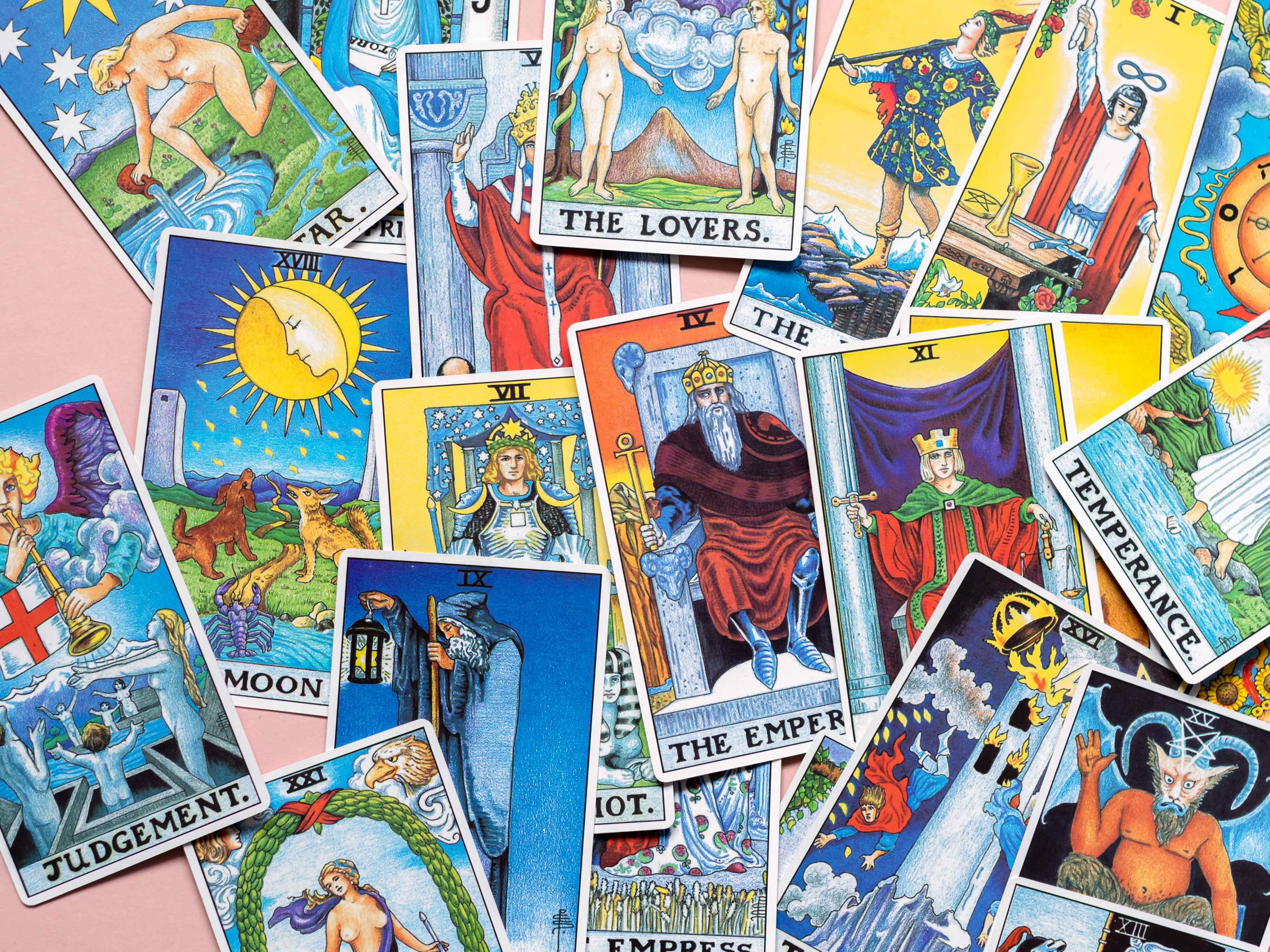 Tarot cards spread out for a tarot card reading