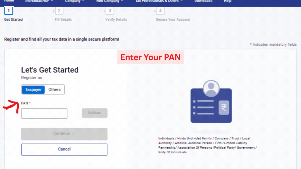 A GIF of a tax e-filing portal