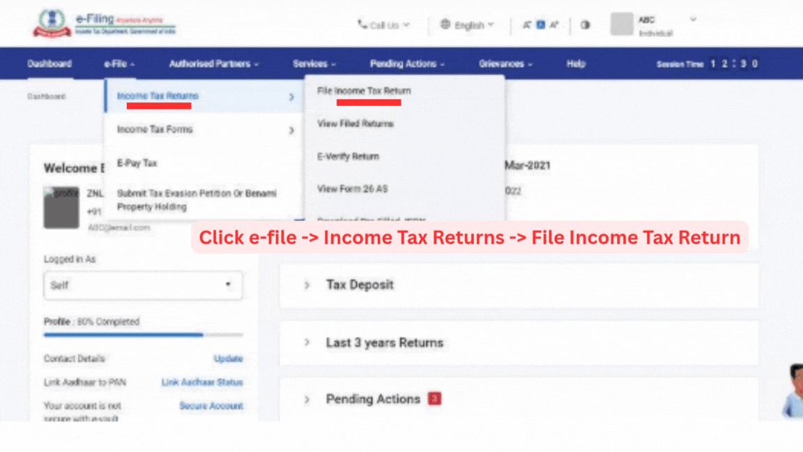 A GIF of a tax e-filing portal