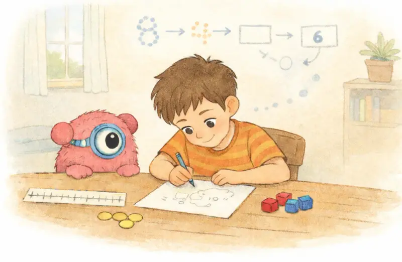 Child doing math using visual thinking