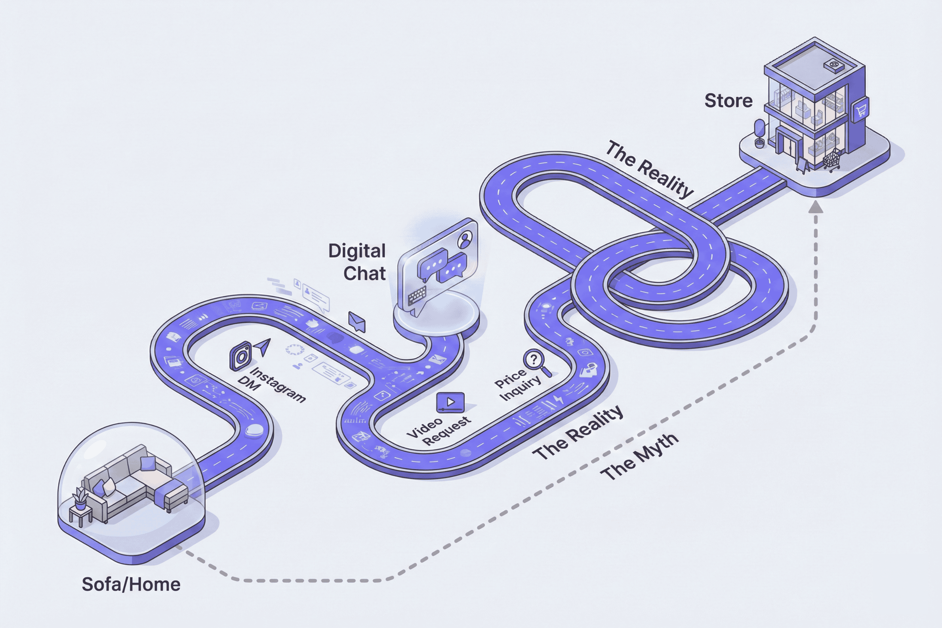 Customer viewing diamond jewelry on a smartphone inside a physical store, illustrating the gap between online intent and offline conversion in omni-channel retail