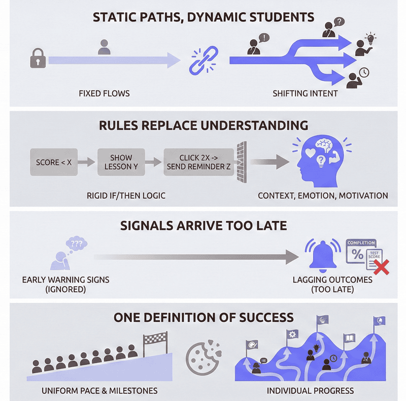 An Infographic representing where traditional personalization breaks down in Ed-Tech 
