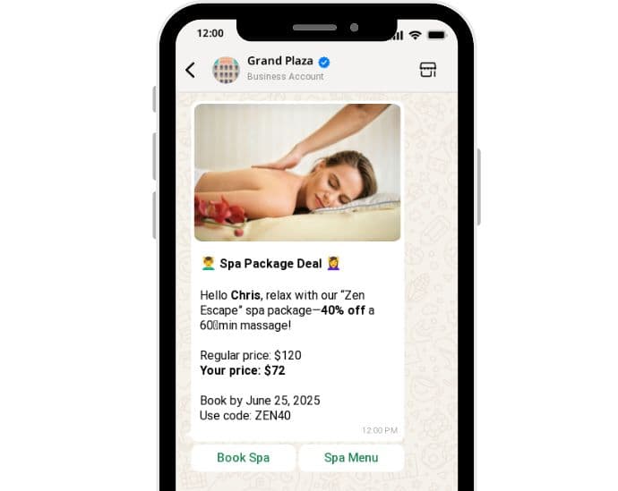 Spa package - WhatsApp offer