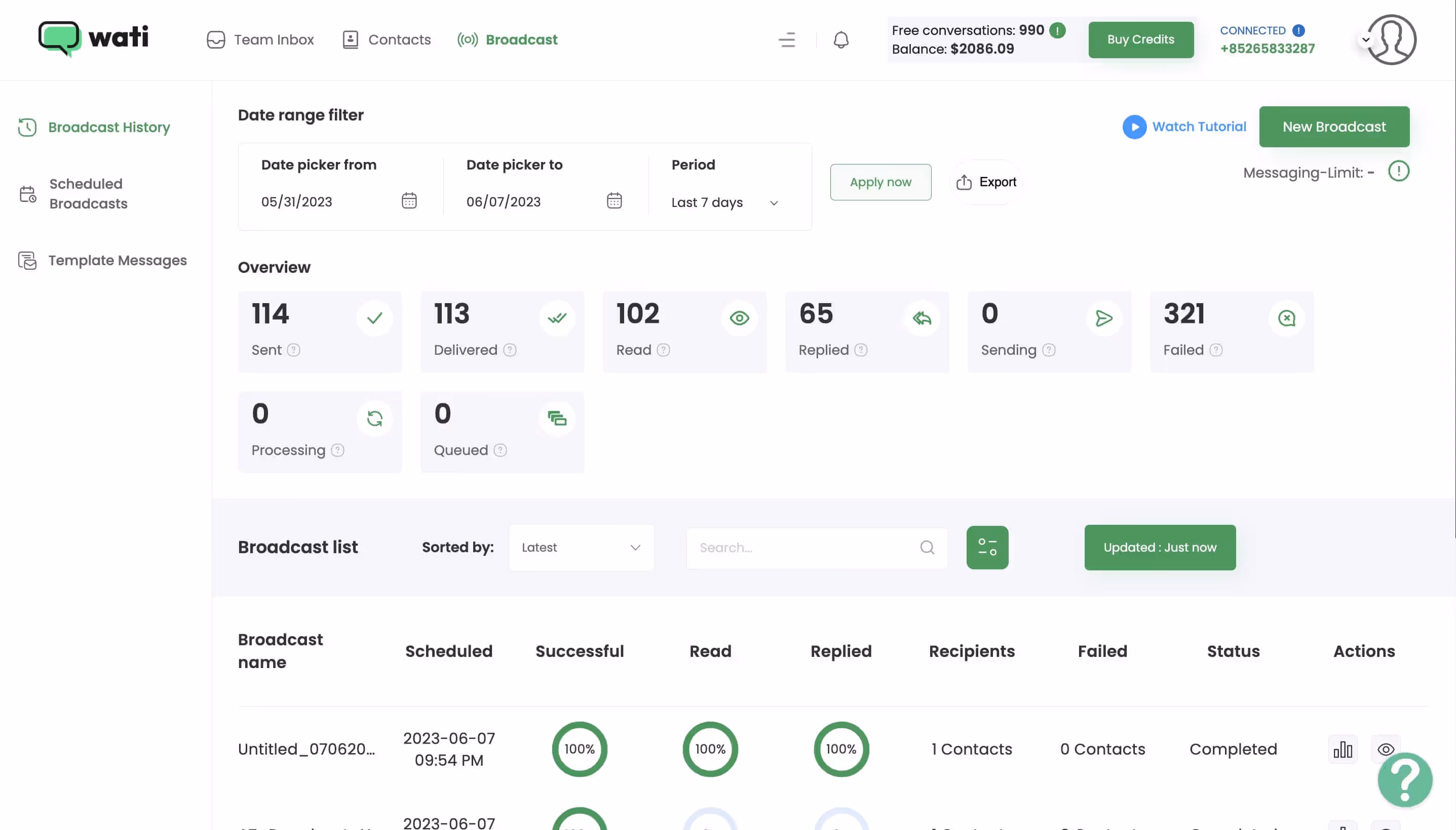 Wati Dashboard UI