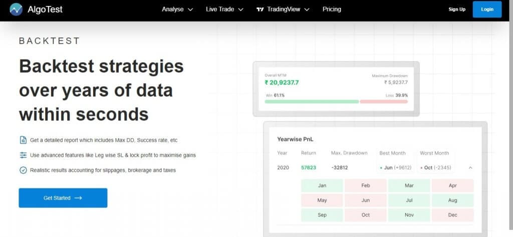 Screenshot of Backtesting on AlgoTest