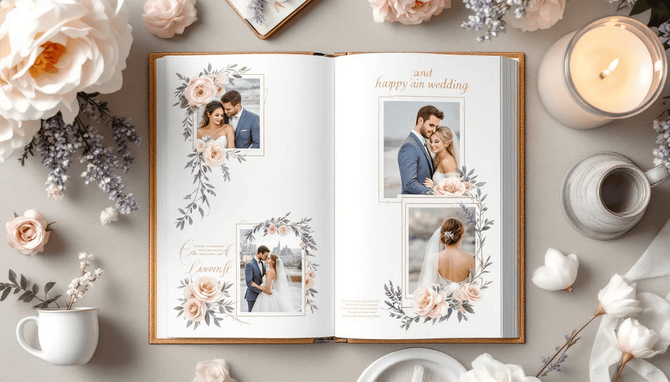 High-quality prints of wedding photos ready for a photo book.