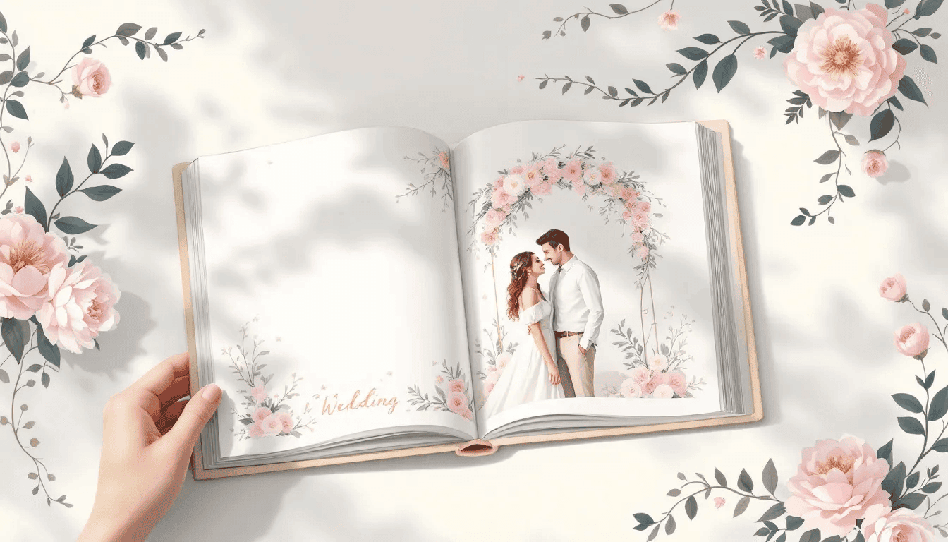 Sharing a digital copy of a wedding photo book with family and friends.